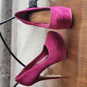 Magenta Suede platforms